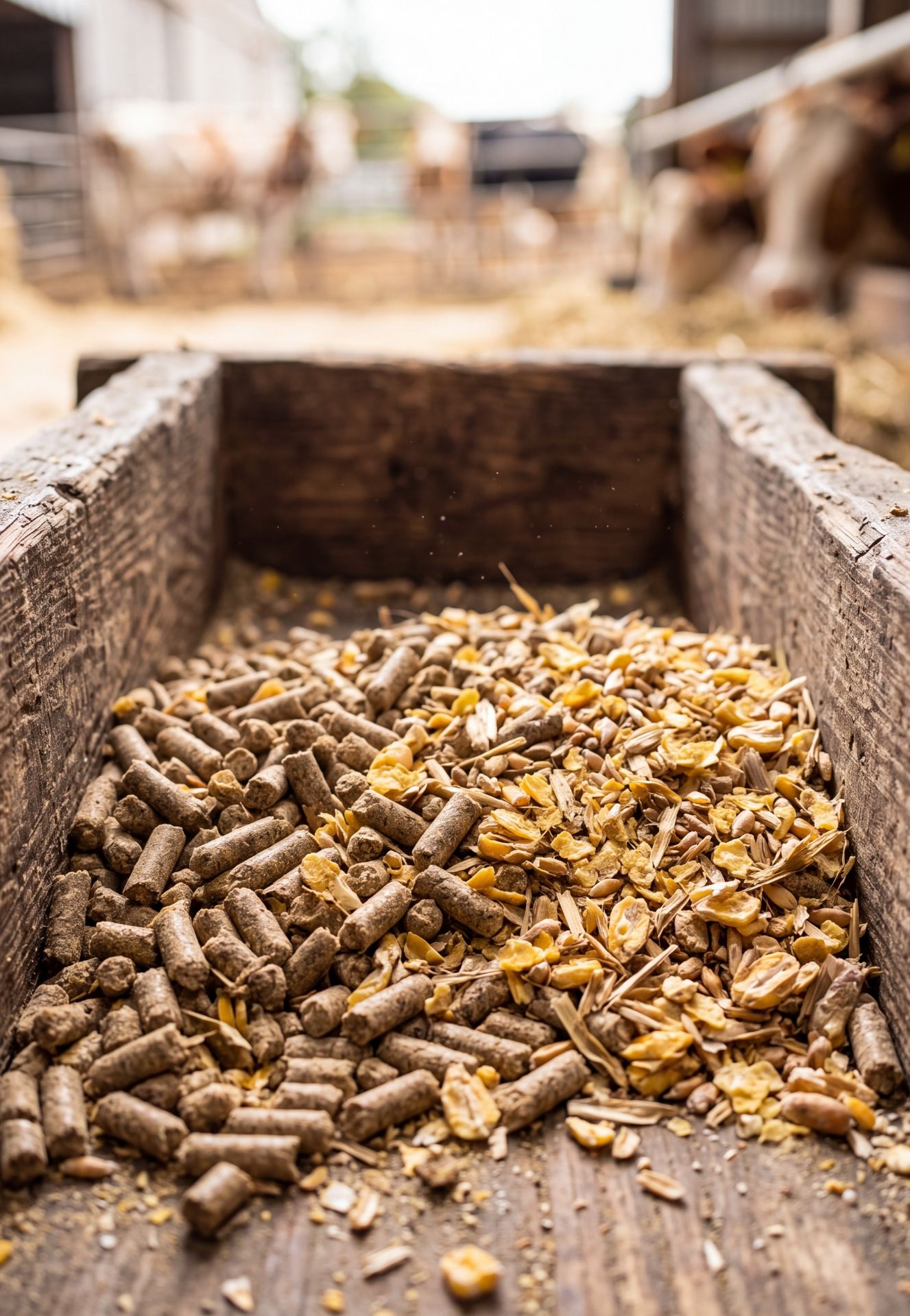 Farine fourragère et germes de maïs pour l'alimentation des bovins.